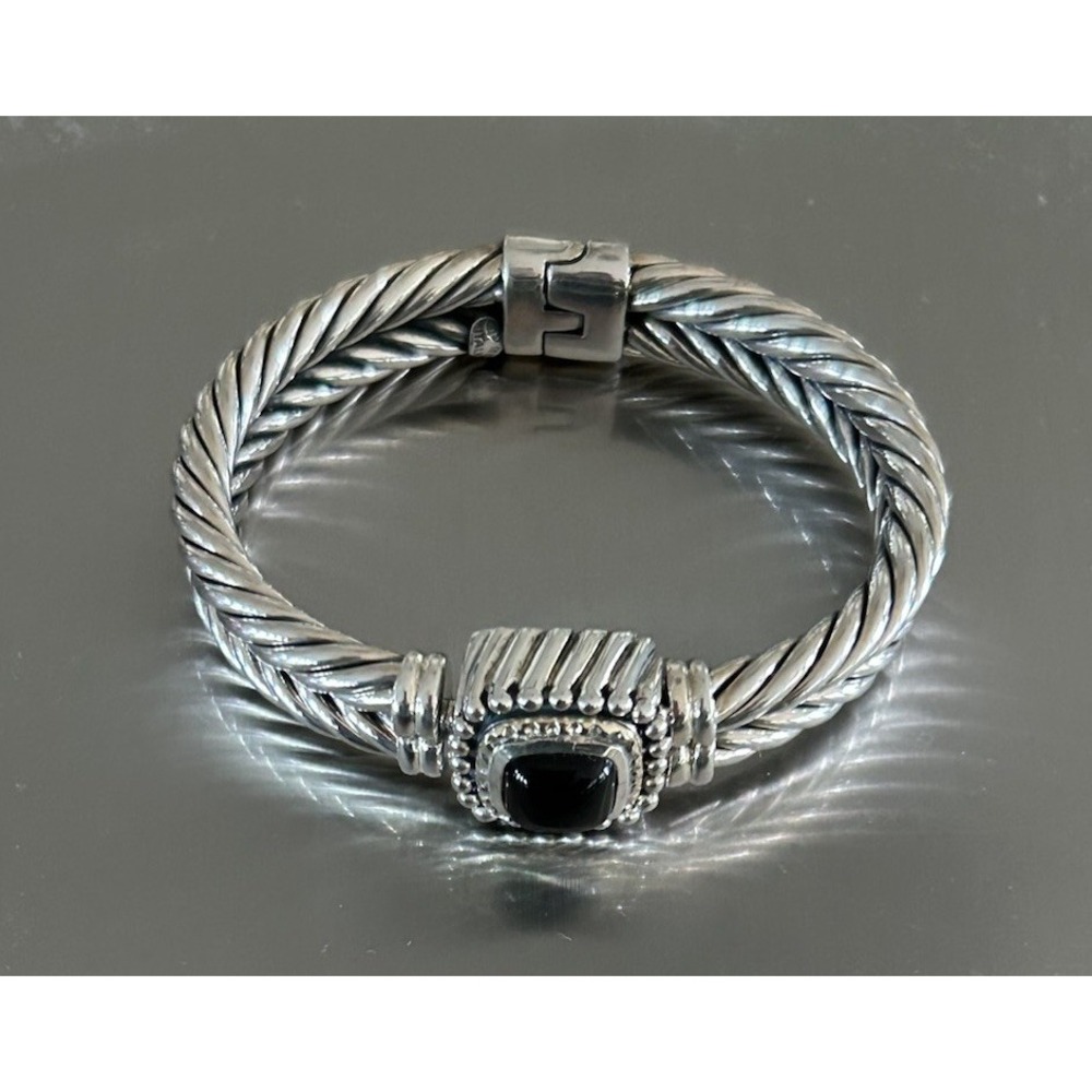 Designer 925 & 18K Onyx Double Cable Bracelet Italy VGUC